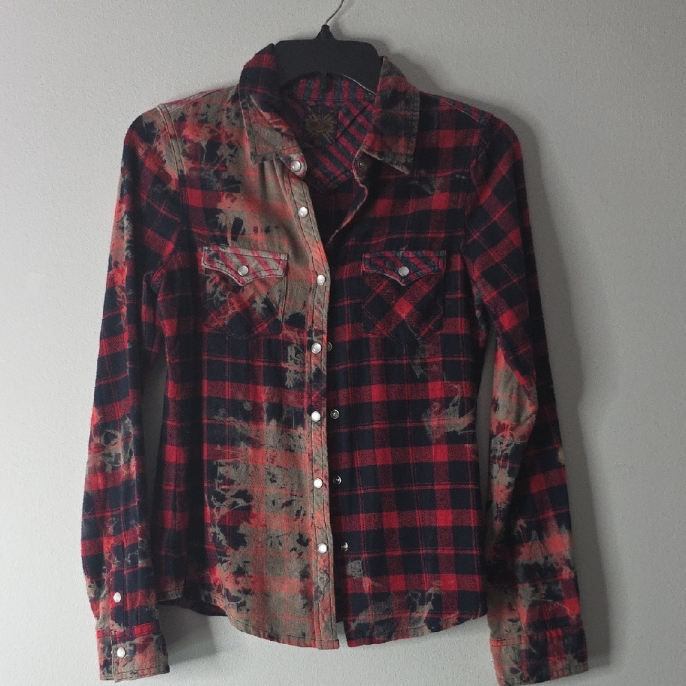Red and Black Plaid Button-Up Shirt
